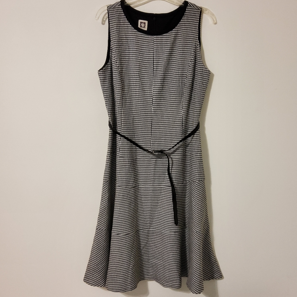 Anne Klein Black/White  Houndstooth Sleeveless Fit & Flare Crew Neckline Size 10